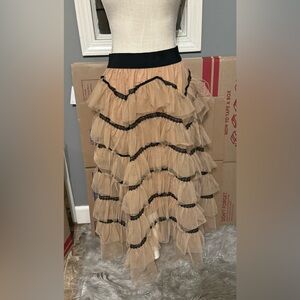 Like New, Elegant Tan Layered tulle Skirt with Black Accents.